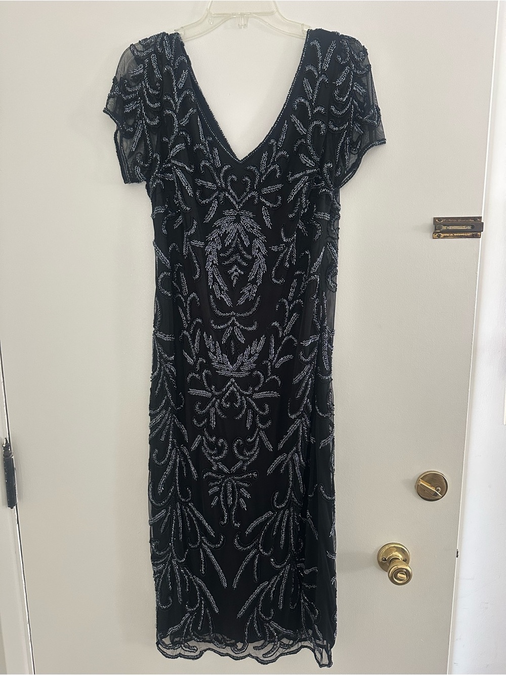 Pisarro Nights Black Midi Dress with Silver Beading- New with tags!